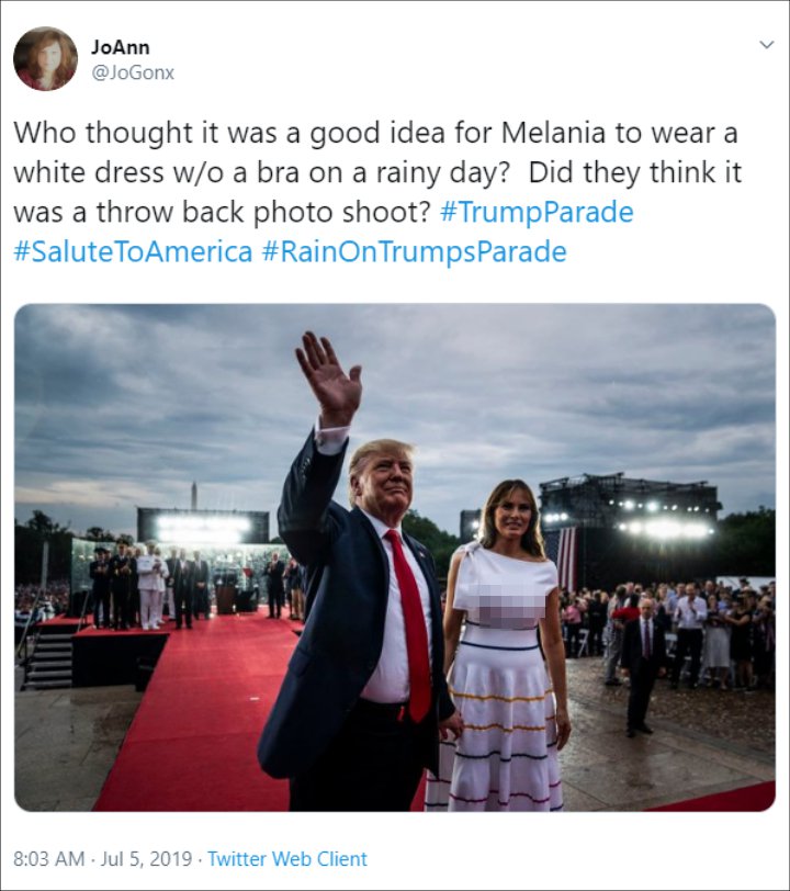 A Twitter User Calls Out Melania Trump for Going Braless at Fourth of July Event