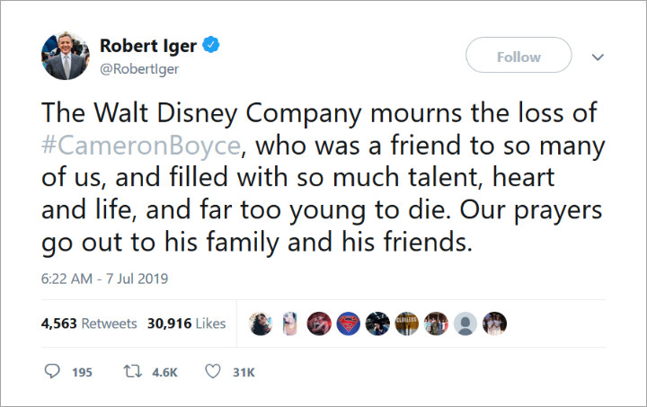 Bob Iger Pays Tribute to Cameron Boyce