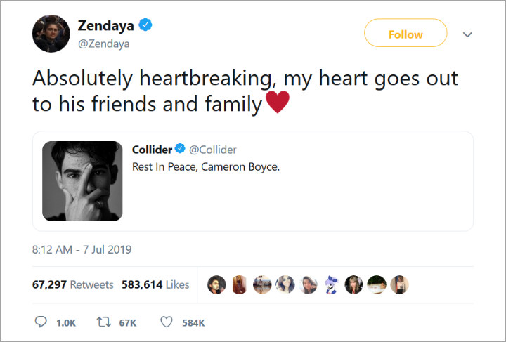 Zendaya Bob Iger Pays Tribute to Cameron Boyce