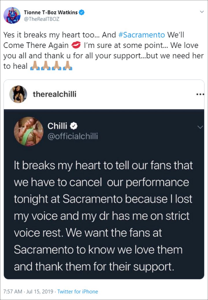 TLC's T-Boz Apologizes for Canceling Two Concert Dates