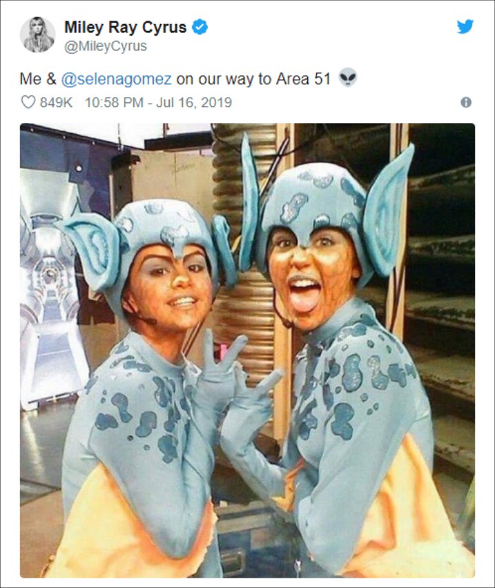 Miley Cyrus Brings in Selena Gomez for Viral 'Raid Area 51' Joke