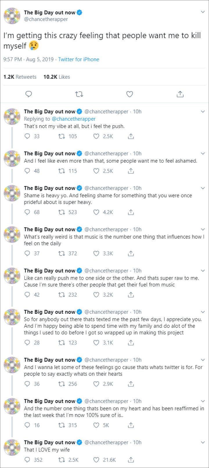 Chance the Rapper Rambles About Feeling the Push to Kill Himself in Concerning Tweets