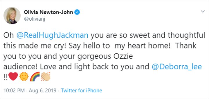 Olivia Newton-John Reacts to Hugh Jackman's Touching Tribute Amid Her Stage-4 Cancer Battle