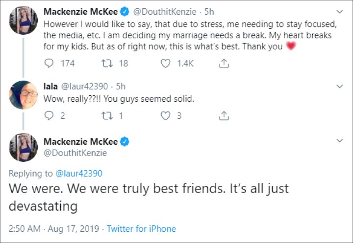 Mackenzie McKee's Twitter post.