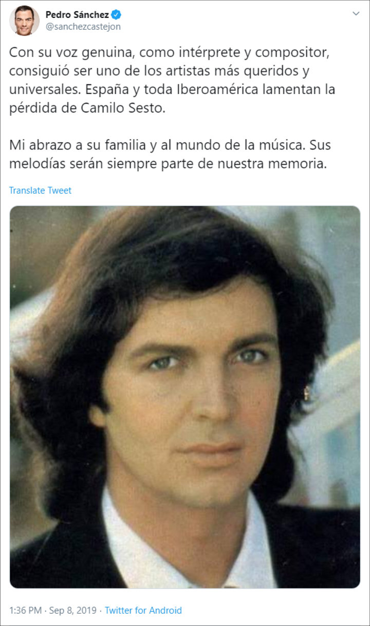 Pedro Sanchez Pays Tribute to Camilo Sesto