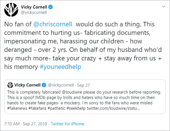 Vicky Cornell denies husband's bioic rumor