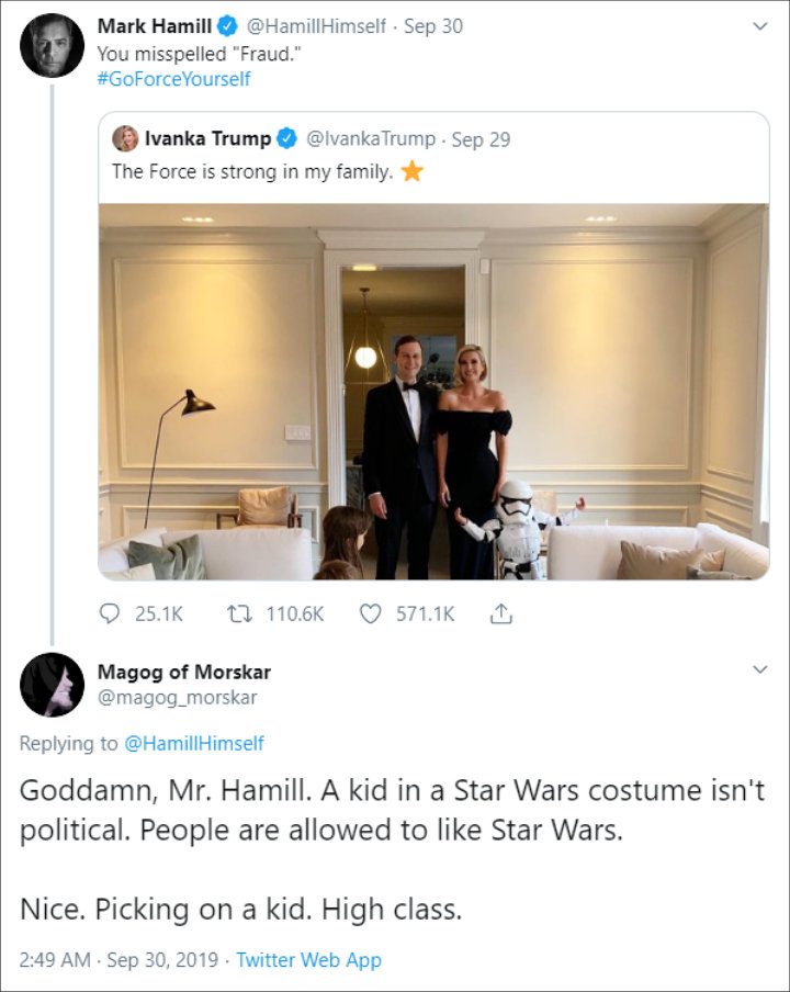 Mark Hamill Slams Ivanka Trump Over 'Star Wars' Tweet