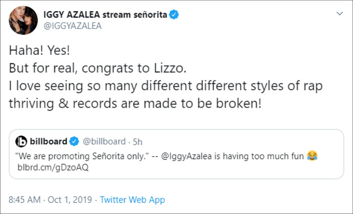 Iggy Azalea Congratulates Lizzo on Her Hit Song 'Truth Hurts'