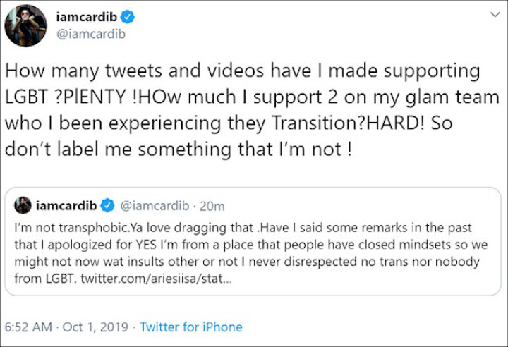 Cardi B Goes on Full Rant Against Transphobic Allegations