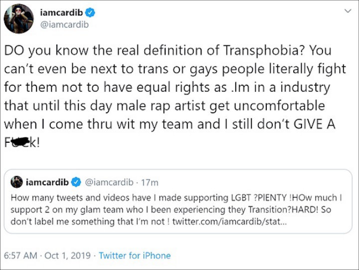 Cardi B Goes on Full Rant Against Transphobic Allegations