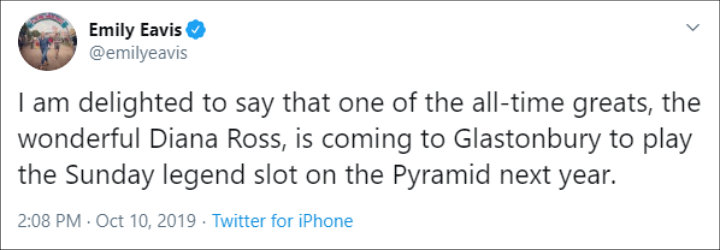 Emily Eavis announces Diana Ross' attendance in Glastonbury Festival