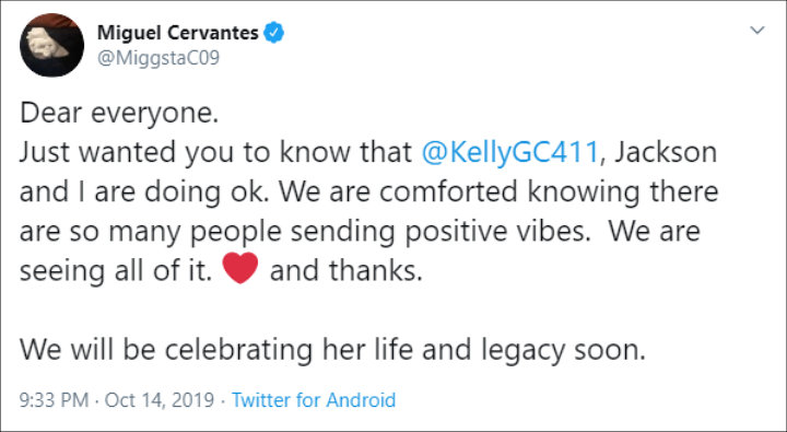 Miguel Cervantes expresses his gratitude on Twitter.