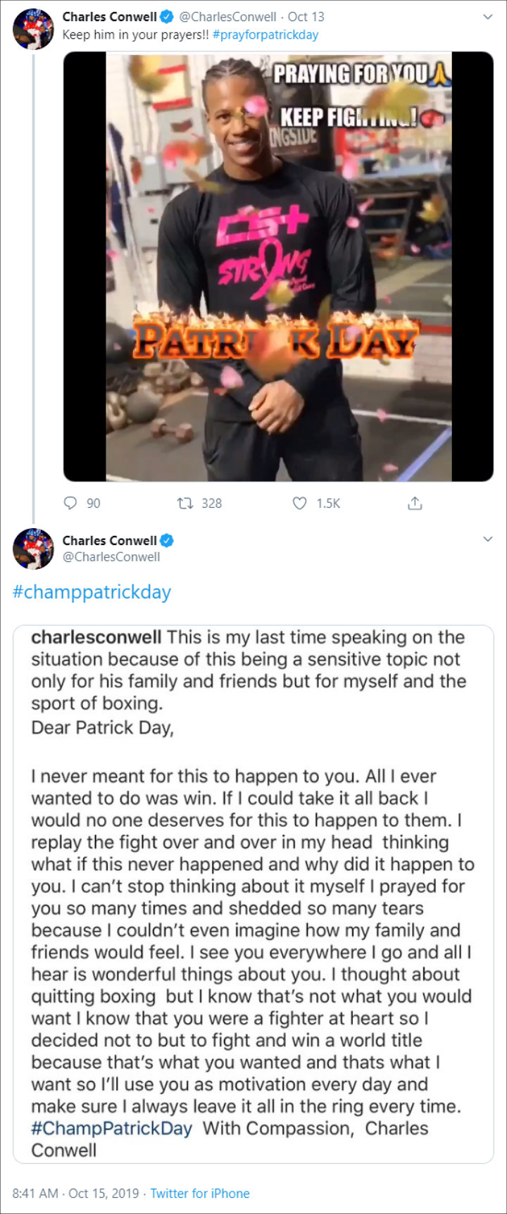 Charles Conwell's Statement After Knocking Patrick Day Unconscious