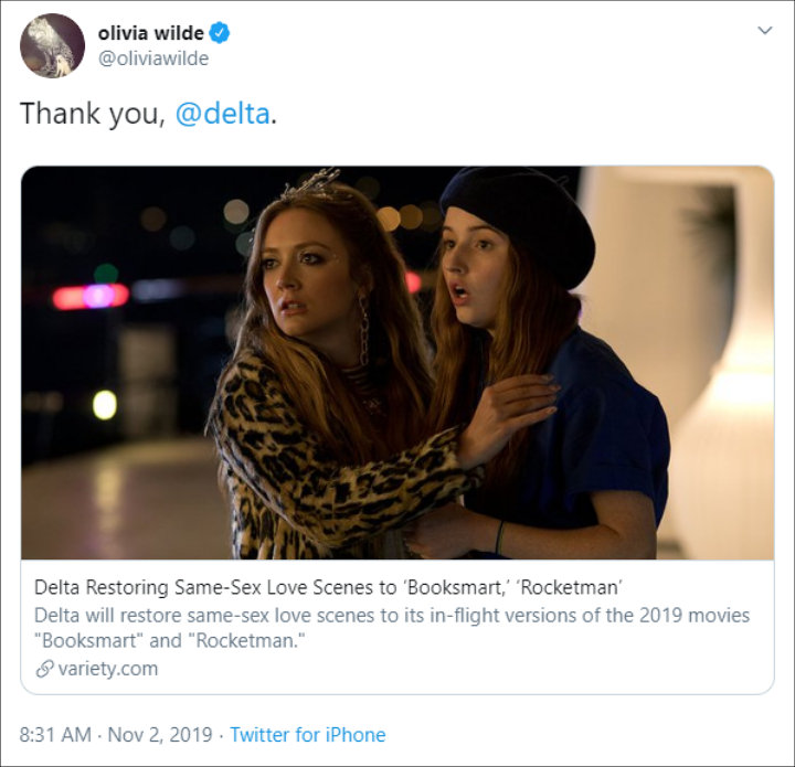Olivia Wilde expressed her gratitude on Twitter