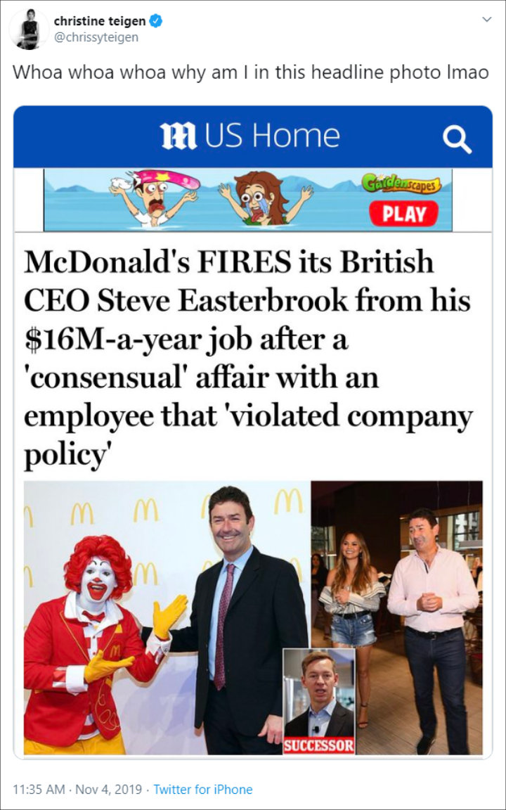 Chrissy Teigen involved in McDonald's CEO scandal