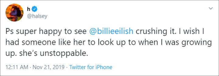 Halsey gushed over Billie Eilish