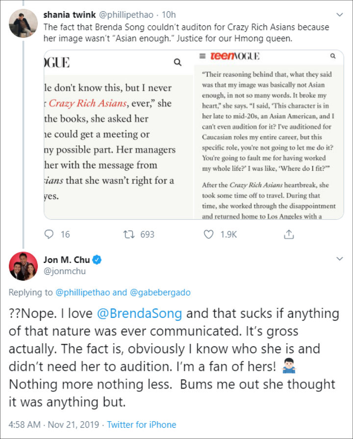 Jon M. Chu Responds After Brenda Song Claims She's Considered Not 'Asian Enough' for 'Crazy Rich Asians'