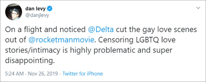 Dan Levy Calls Out Delta Airlines for Still Showing Censored Version of 'Rocketman'