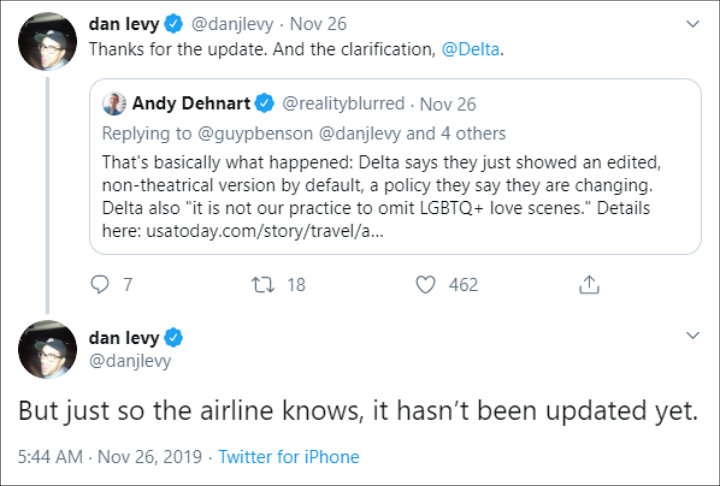 Dan Levy Calls Out Delta Airlines for Still Showing Censored Version of 'Rocketman'