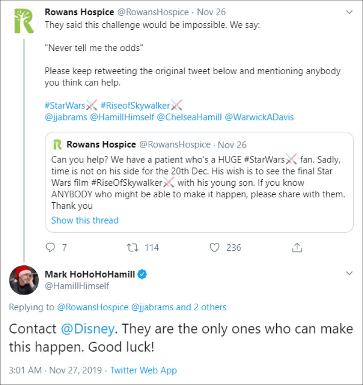 Mark Hamill supported Rowans Hospice
