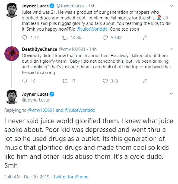Joyner Lucas Blames Hip-Hop Culture for Juice WRLD's Death