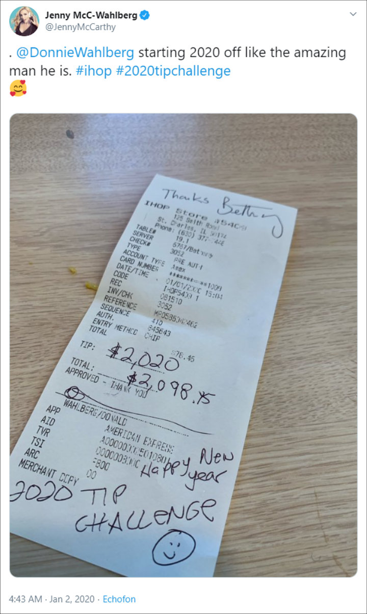 Donnie Wahlberg Left $2,020 Tip for a Waitress