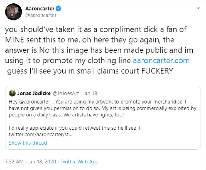 Aaron Carter Feuding With Digital Artist Over Copyright Claim
