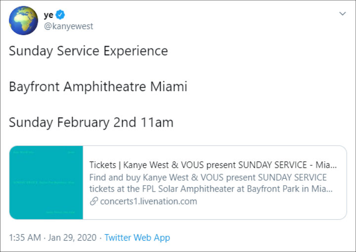 Kanye West Announces Sunday Service in Miami on Super Bowl Weekend
