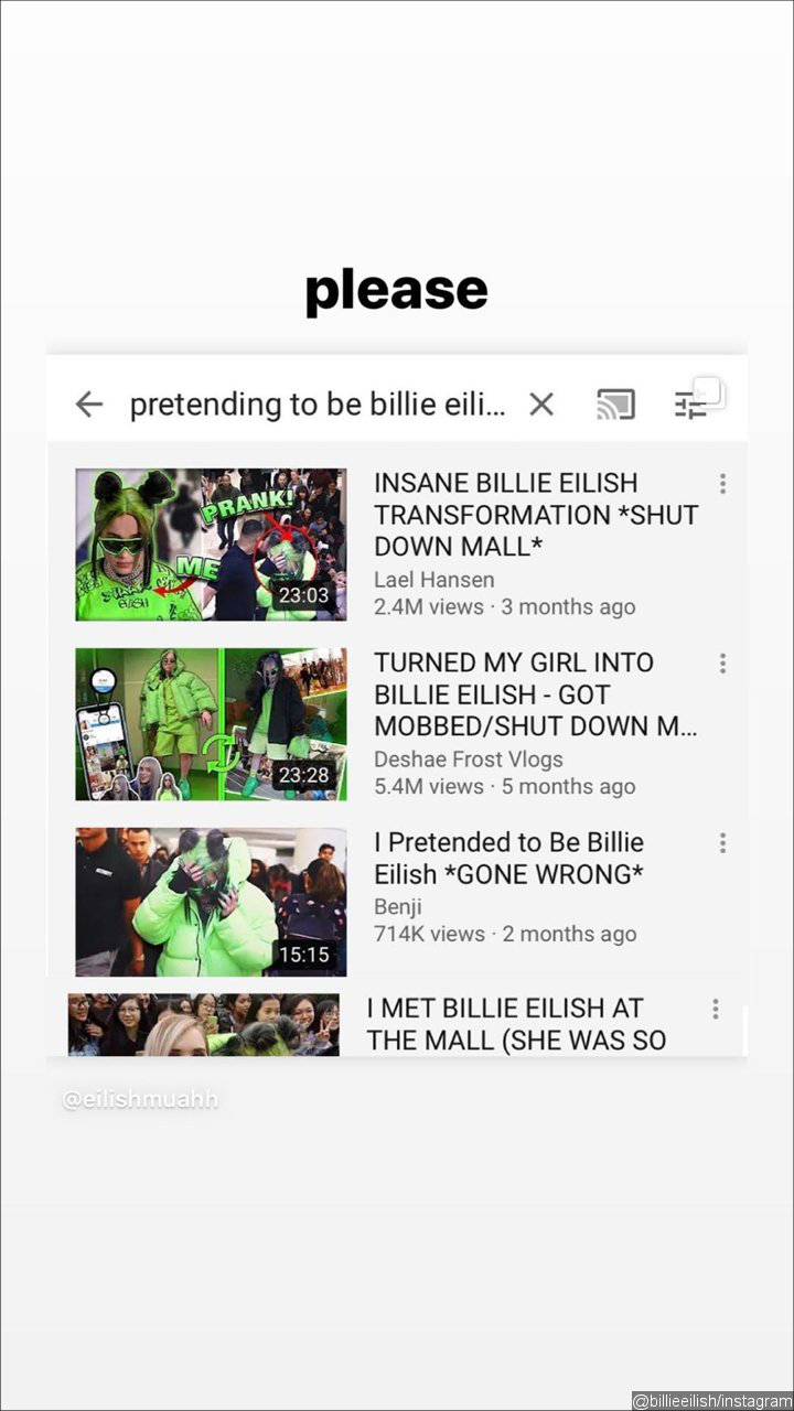 Billie Eilish Calls Out Fans for Impersonating Her in Public