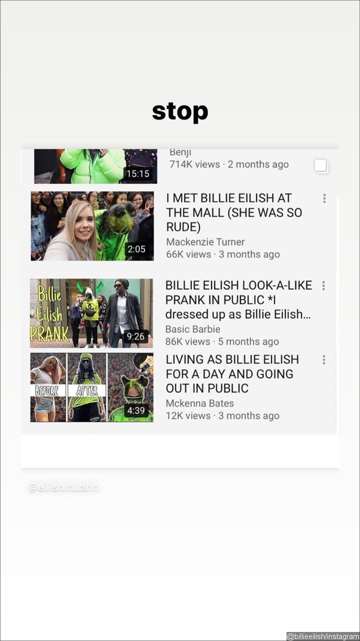 Billie Eilish Calls Out Fans for Impersonating Her in Public