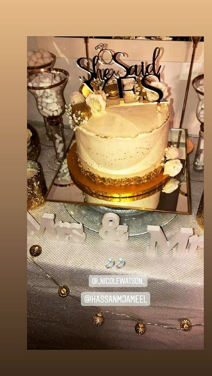 Hassan Jameel and a woman are tagged in a picture of engagement celebration