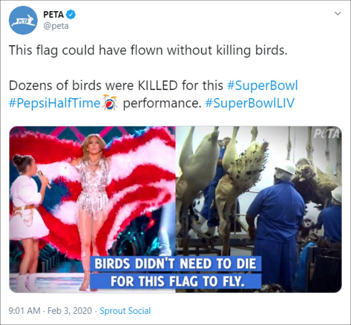 PETA blasts Jennifer Lopez's Super Bowl outfit