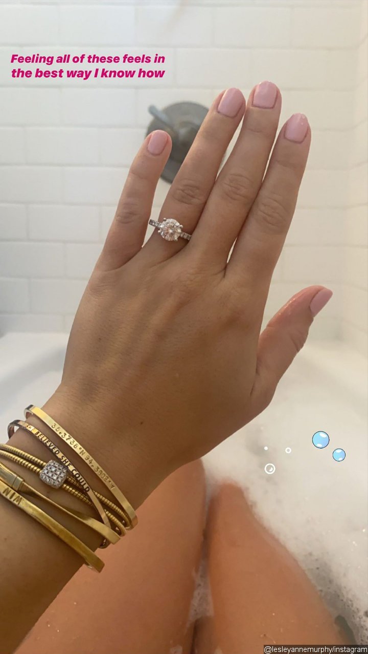 Lesley Murphy shows her engagement ring.