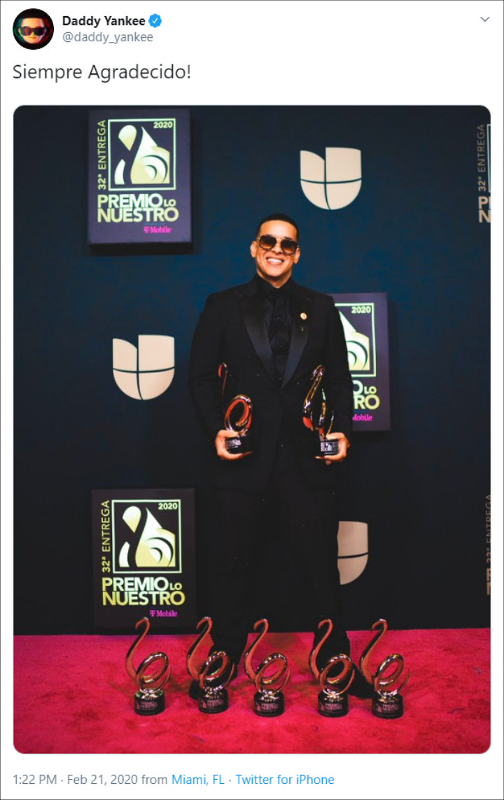 Daddy Yankee won big at 2020 Premio Lo Nuestro