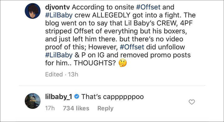 Lil Baby Calls Offset Beatdown Rumors 'Fake News'