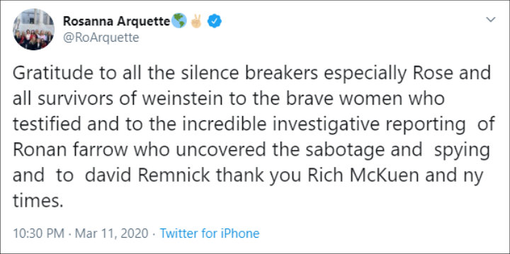 Rosanna Arquette Reacts to Harvey Weinstein's 23-Year Prison Sentence