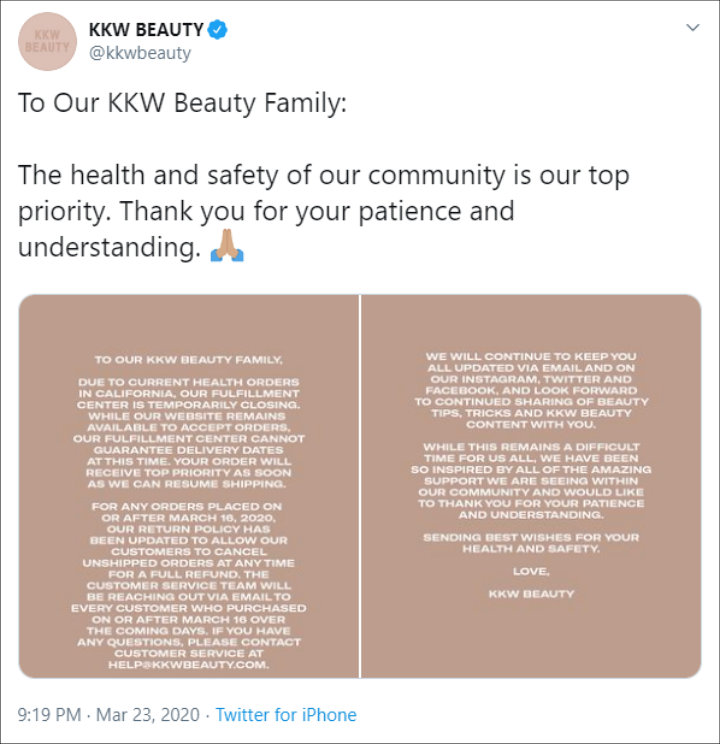 KKW Beauty site is temporarily closed