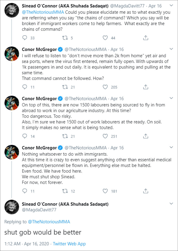 Sinead O'Connor and Conor McGregor's Twitter war