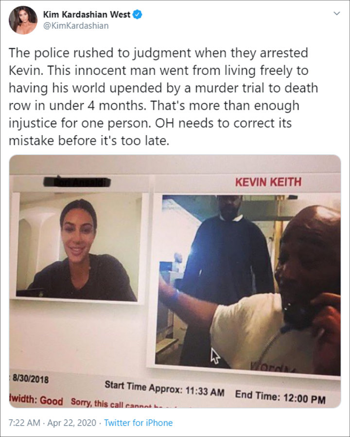 Kim Kardashian Calls for Release of Ohio Inmate Kevin Keith