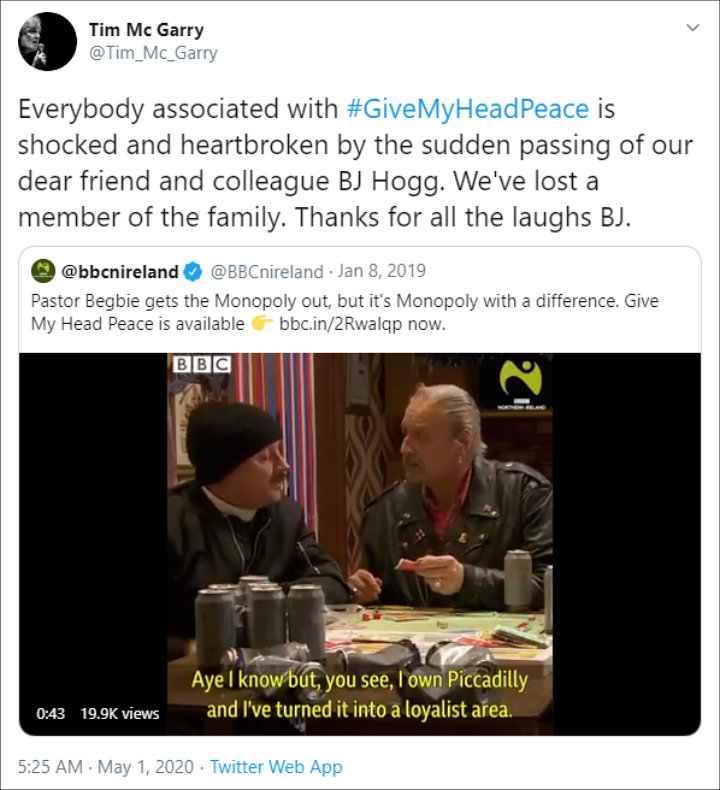 Tim McGarry Pays Tribute to Late Actor B.J. Hogg