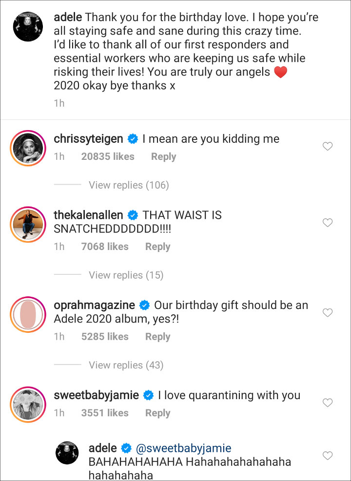 Responses tp Adele's IG Post