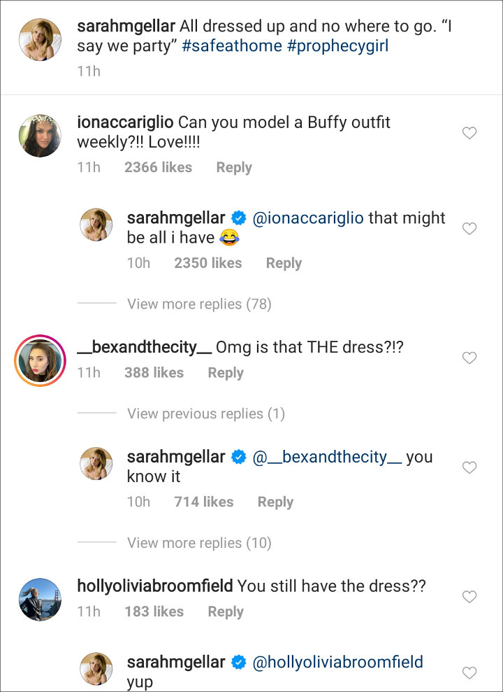 Sarah Michelle Gellar's IG comments