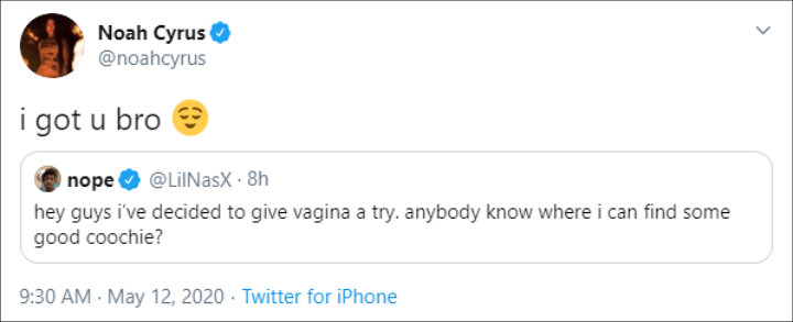 Noah Cyrus Responds to Lil Nas X's Sexual Contemplation