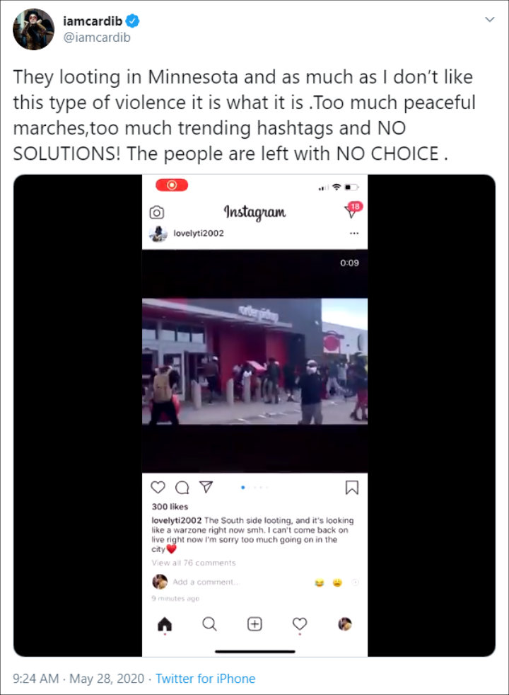 Cardi B defended Minneapolis riots