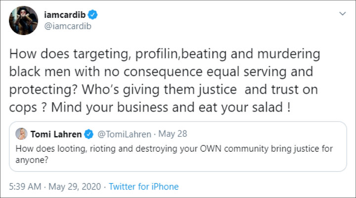 Cardi B shut down a naysayer