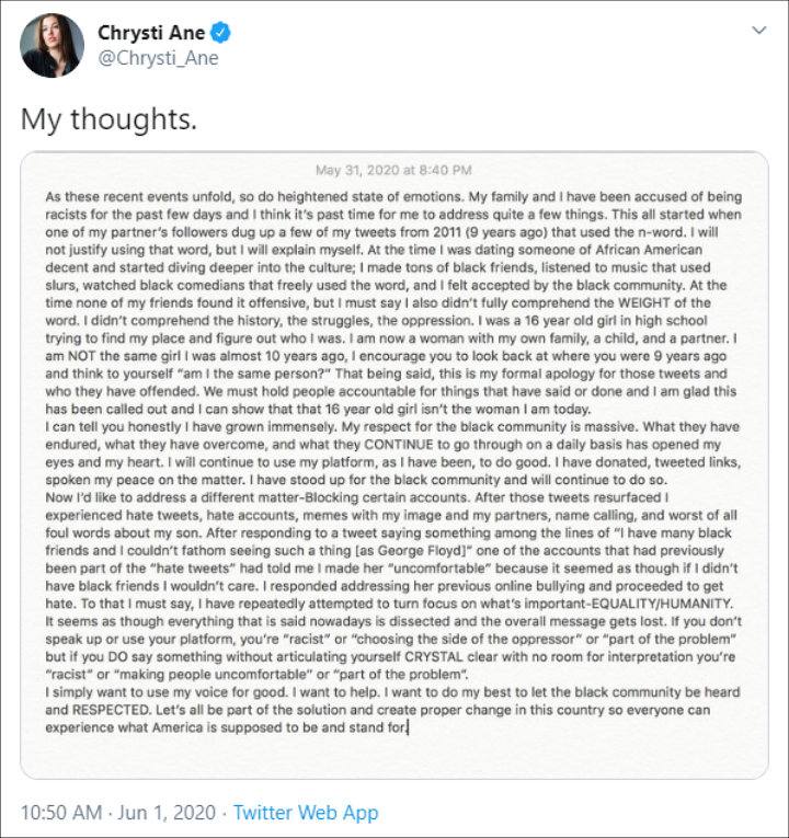 Chrysti Ane's Twitter Post