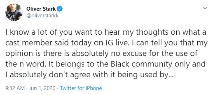 Oliver Stark's Twitter Post