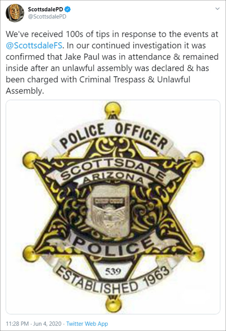 Scottsdale Police Department's Twitter Post