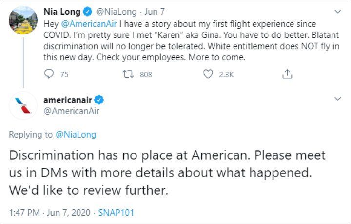 American Airlines Responds to Nia Long's Complaint About 'Karen' Employee