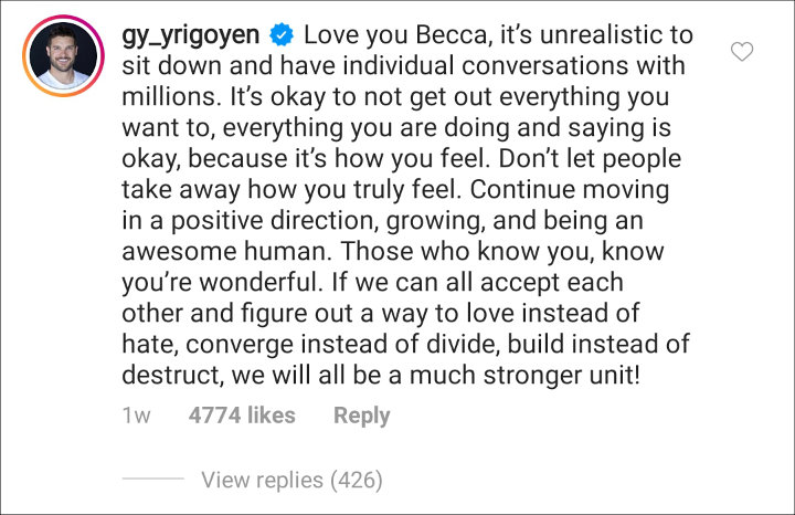 Garrett Yrigoyen's IG Comment